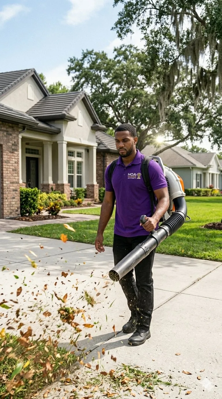 Property cleanup with leaf blower
